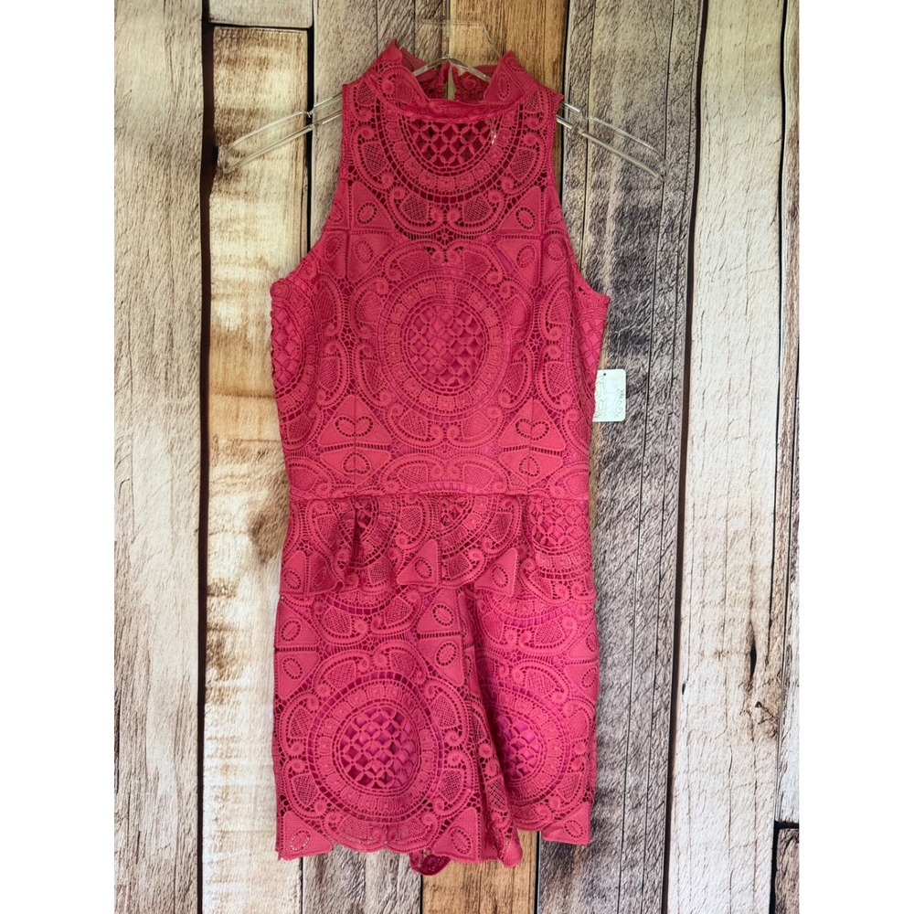 Free People Lace Romper Pink Crochet Boho Festival Summer Coquette Resort XS NWT